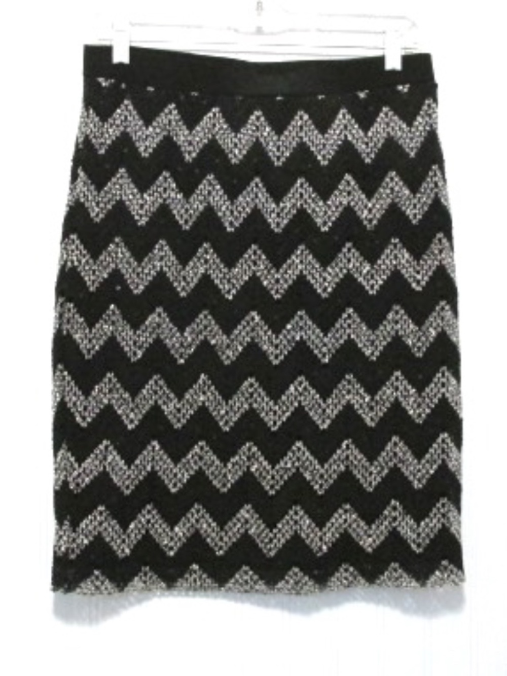 Sunny Leigh Black & White Chevron Sequined Stretch Pencil Skirt, Size S